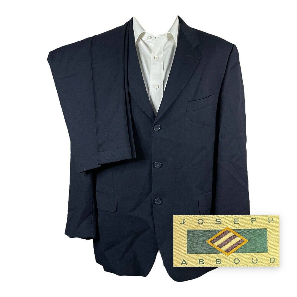 Joseph Abboud 2 Piece Suit Mens 42R 34x30 Navy Blue Striped Three Button Pleated